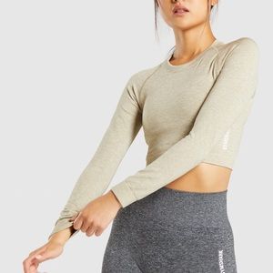 GYMSHARK ADAPT MARL SEAMLESS CROP IN MOSS GREY